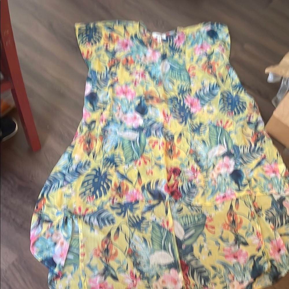 Meraki Yellow Tropical Floral High low Dress Women Size M